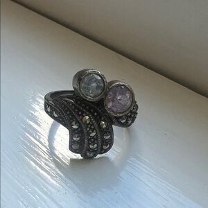 Vintage-Inspired Silver Ring with Blue and Purple Stones